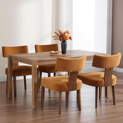 Velvet Dining Chairs Set of 4 Modern Dining Chair with Wood Legs, Upholstered Dining Chairs for Dining Room, Kitchen, Vanity, Living Room, Yellow Brown