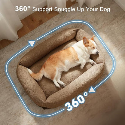FURTIME Washable Small Dog Bed, Rectangle Comfy Fluffy Kitten Puppy Bed, Removable Zipper Cover Machine Wash, Breathable Orthopedic Bed Durable Pet Cuddler with Anti-Slip Bottom, 20x19x6 in, Brown