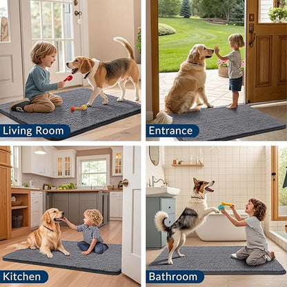 Smiry Dog Door Mat for Muddy Paws 44x24, Absorbs Moisture and Dirt Doormat, Non-Slip Washable Quick Dry Chenille Front Door Mat Indoor Entrance, Entryway Carpet for Inside Floor, Dark Grey