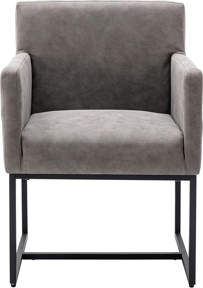 Set of 6 Upholstered Dining Chairs with Armrest, PU Leather Modern Accent Armchairs, Kitchen & Dining Room Chairs Side Chairs, Grey
