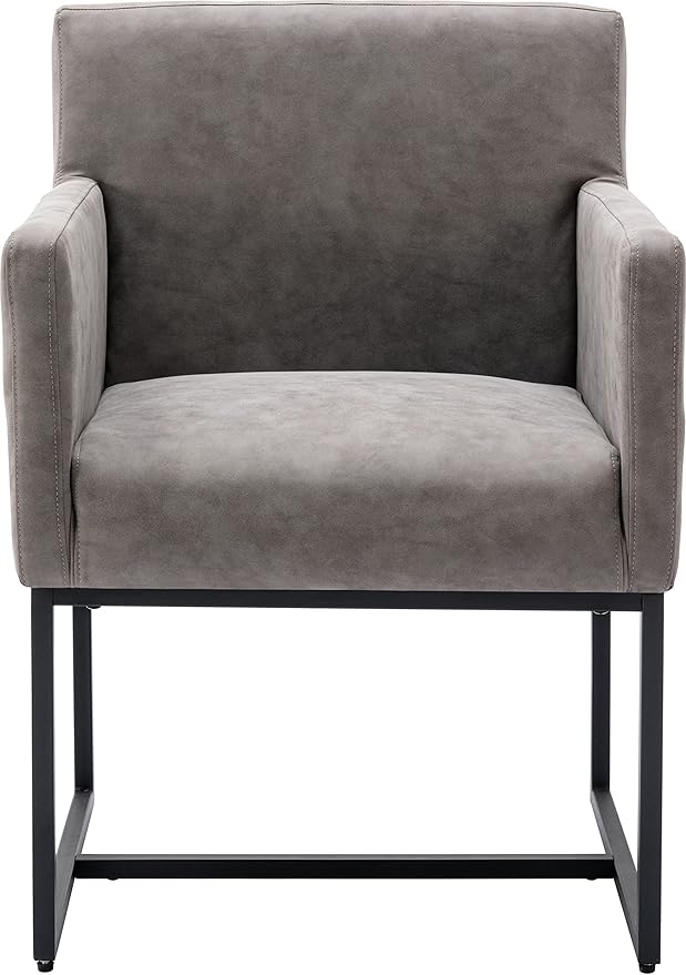 Set of 2 Upholstered Dining Chairs with Armrest, PU Leather Modern Accent Armchairs, Kitchen & Dining Room Chairs Side Chairs, Grey