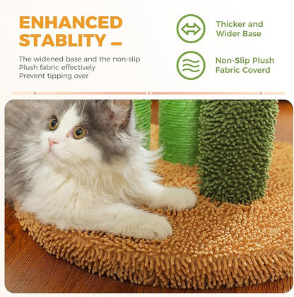 PAWZ Road Cat Scratching Post Cactus Cat Scratcher Featuring with 3 Scratching Poles and Interactive Dangling Ball - 35 Inches