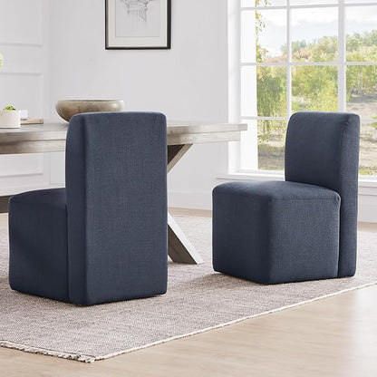 CHITA Dining Chairs with Casters Set of 2, FSC Certified Upholstered Armless Modern Rolling Dining Chairs with Rollers for Bedroom Reading Room Living Room, Insignia Blue