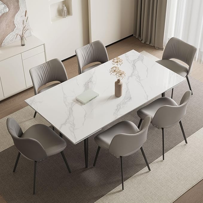Extendable Dining Table (62.9" to 94.4") for 6 to 10 - Modern Rectangular Sintered Stone Table with High Hardness and Easy Maintenance - Stylish White