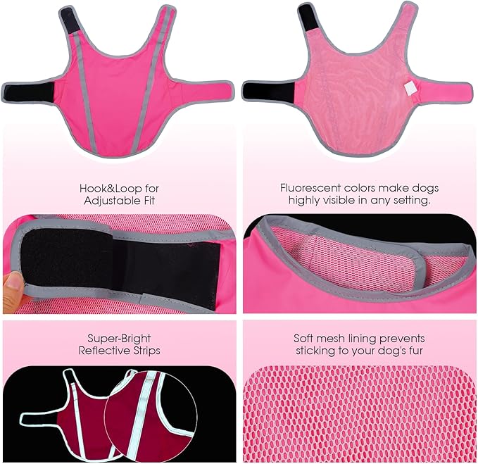 FUAMEY Dog Reflective Vest for Large Dogs,Dog Hunting Vest High-Visibility Dogs Safety Vest for Night Walking Water-Resistant Service Pet Gear Adjustable Outdoor Activities Pink XL