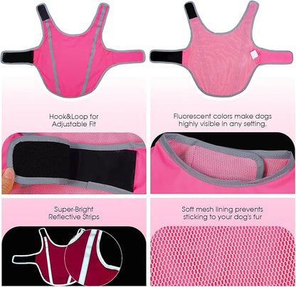 FUAMEY Dog Reflective Vest for Large Dogs,Dog Hunting Vest High-Visibility Dogs Safety Vest for Night Walking Water-Resistant Service Pet Gear Adjustable Outdoor Activities Pink XL