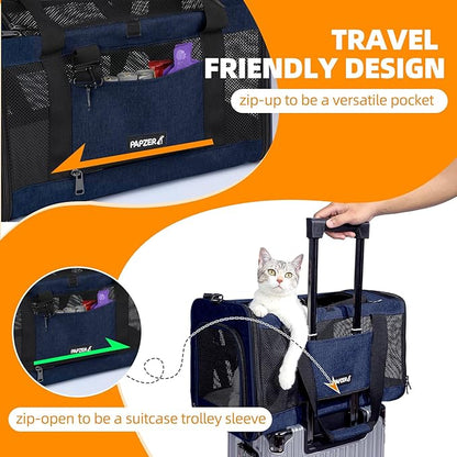 Cat Carrier Soft-Sided 18x11x11 Inch Travel Bag for Medium Cats Over 15lbs, Small Dog Carrier Crate Top Entry Breathable Mesh Puppy 12 Pounds, Pet Rabbit Carrying Cage Kennel Collapsible Navy