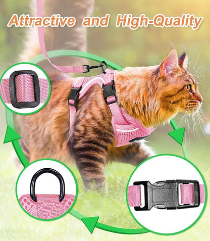 Halypet Cat Harness and Leash Set [ MAX Safety Third Generation ] Escape Proof Soft Adjustable Cat Leash Breathable Comfortable Vest Easy to Wear Kitten Harness for Outdoor Walking