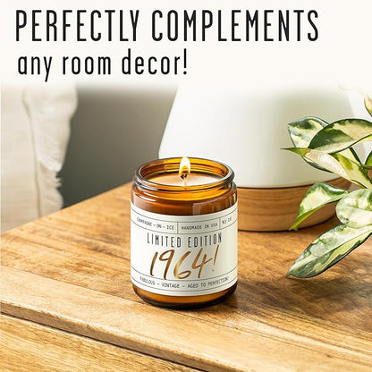 61st Birthday Gifts for Women - 'Limited Edition 1964' Soy Candle, w/Champagne on Ice I 61 Birthday Gifts for Women I 61st Gift for Her Ideas I 9oz Reusable Jar, 50Hr Burn, Made in USA