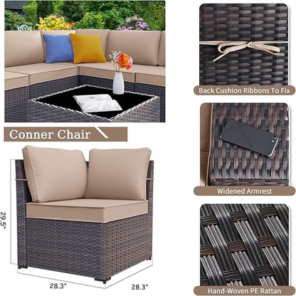 Kurapika 9 Pieces Patio Furniture Set, Rattan Sofa Set, Outdoor Conversation Sets w/Swivel Rocking Chairs Patio Sectional Sofa w/4 Inch Cushion, Sand