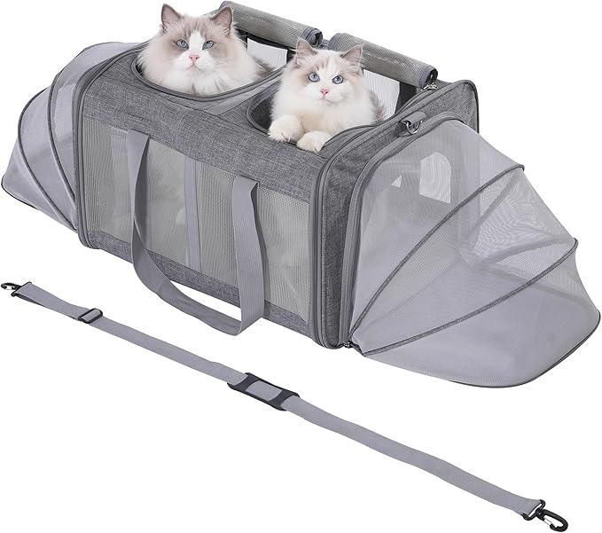 Large Cat Carrier for 2 Cats with Removable Soft Pad(43.3 x 17x 13Inches), Collapsible&Expandable Pet Carrier for Large Cats and Small Dogs 35 LBS,Breathable Mesh Top,Safety Harness