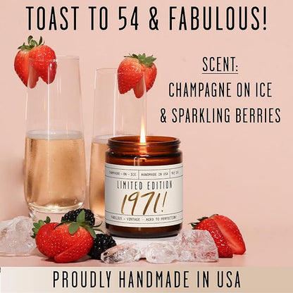 54th Birthday Gifts for Women - 'Limited Edition 1971' Soy Candle, w/Champagne on Ice I 54 Birthday Gifts for Women I 54th Gift for Her Ideas I 9oz Reusable Jar, 50Hr Burn, Made in USA