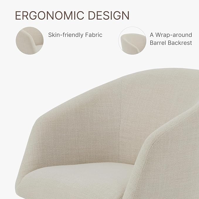 Swivel Dining Chairs Set of 2, Upholstered Mid Century Modern Deskchair with Barrel Back, Linen Fabric Kitchen Chairs for Dining Room, Bedroom, Dressing Room, Linen