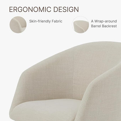 Swivel Dining Chairs Set of 2, Upholstered Mid Century Modern Deskchair with Barrel Back, Linen Fabric Kitchen Chairs for Dining Room, Bedroom, Dressing Room, Linen