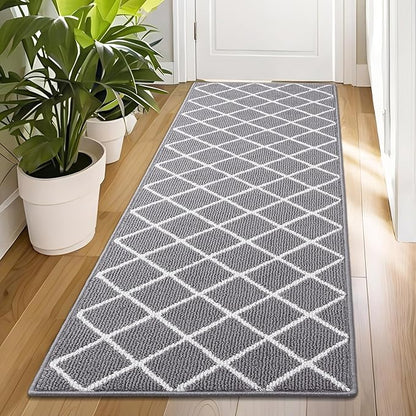 Finchitty Indoor Door Mat, Dirt Resistant and Absorbent, Low-Profile, Non-Slip, Washable Inside Floor Mats for Front Door, Back, and Entrance, 70" x 23", Grey