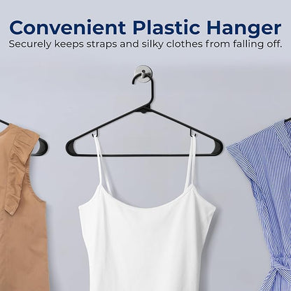 SereneLife Premium 10 Pack Plastic Hangers, Lightweight, Durable, Space Saving Clothes Organizers, Suitable for Shirts, Sweaters, Hoodies, Dresses, Kids Clothes, Good for Home Organization (Black)