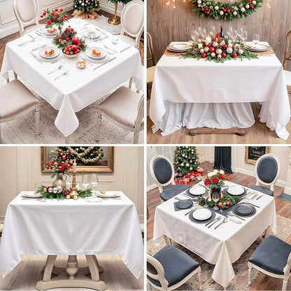 Square Tablecloth 52 x 52 Inch White 2 Pack Tablecloths Stain-Wrinkle Resistant Washable Polyester Table Cloths for Holiday, Buffet Parties, and Weddinge