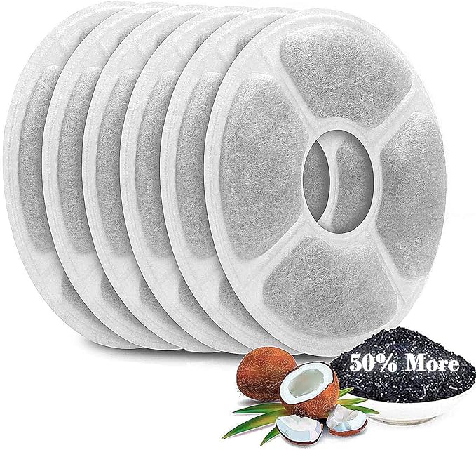 Cat Water Fountain Filters 6 Pack,50% More Activated Carbon,Genuine Cat Flower Fountain Replacement Filters, Fit for Most Dog Pet Drinking Dispenser Triple Filtration (Not for Catit)