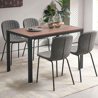 Dining Room Table Set for 4, 47" Rectangle Walnut Color Dining Table with Thick MDF Tabletop, Dark Grey Kitchen Chairs Upholstered Accent Chairs for Small Spaces