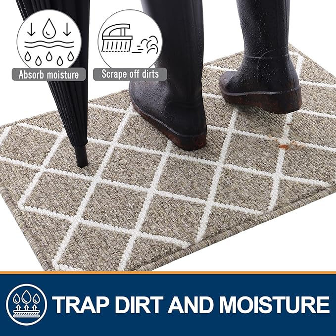 Finchitty Indoor Door Mat, Dirt Resistant and Absorbent, Low-Profile, Non-Slip, Washable Inside Floor Mats for Front Door, Back, and Entrance, 32" x 20", Khaki
