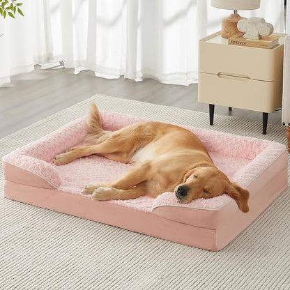 WNPETHOME Orthopedic Washable XXL Dog Bed for Senior Dog Cozy Sleep | Extra Large Waterproof Big Soft Dog Couch Sofa Bed for Dogs Relax with Removable Cover Supportive Pet Bed Pink 54x36 Inch