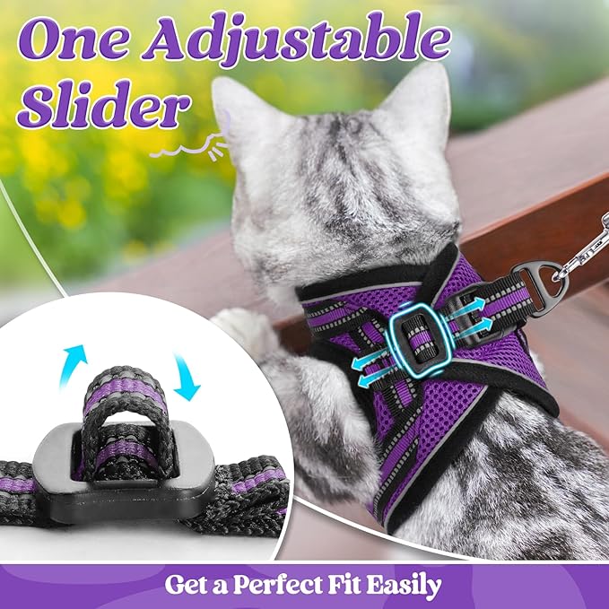 rabbitgoo Cat Harness and Leash Set for Walking Escape Proof, Adjustable Soft Kittens Vest with Reflective Strip for Cats, Comfortable Outdoor Vest, Purple, S