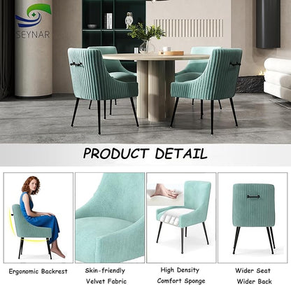 Velvet Dining Chairs Set of 4,Green Upholstered Living Room Chairs with Black Metal Legs, Modern Tufted Accent Chairs for Living Room, Study Room, Kitchen