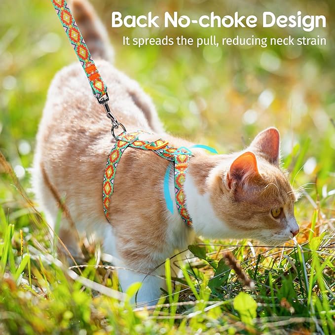 Dooradar Cat Harness and Leash, Escape Proof Adjustable Kitten Vest, Lightweight Soft Pet Straps, Easy Wearing for Small Medium Kitty Safe Walking Travel Control, Multicolor, M