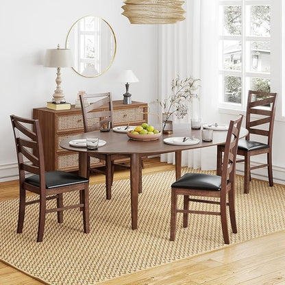 GOFLAME Wooden Dining Chairs Set of 2, PU Leather Upholstered Kitchen Chairs with W-Shaped Hollowed Backrest, Rubber Wood Legs, Armless Side Chairs for Living Room, Dining Room, Restaurant