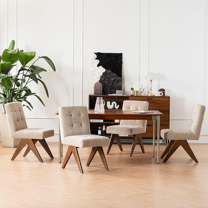 Rowill Modern Upholstered Dining Chairs Parsons Chair Linen Fabric Kitchen Chairs Tufted Armless Dining Room Chairs with Wood Legs Set of 4, Khaki