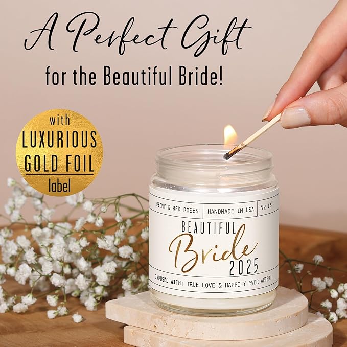 Soy and Sass Beautiful Bride 2025 Soy Wedding Candle, Peony & Red Roses Scent, 9 oz Jar, Wedding, Bridal Shower, Engagement