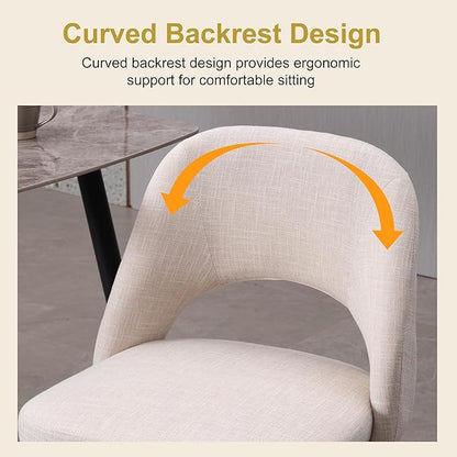 Modern Dining Chairs, Fabric Upholstered Accent Kitchen Chairs with Comfy Padded Seat & Sturdy Metal Legs, Side Farmhouse Chairs for Dining Room, Living Room, Restaurant (Beige, Set of 2)