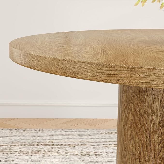 Farini 43" Round Dining Table for 4-6 with Storage Space,Modern Kitchen Room Table with Wood Top & Sturdy Metal Base,Walnut