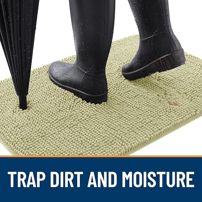 OLANLY Dog Door Mat for Muddy Paws 47x24, Absorbs Moisture and Dirt, Absorbent Non-Slip Washable Doormat, Quick Dry Chenille Mud Mat for Dogs, Entry Indoor Entryway Carpet for Inside Floor, Vanilla