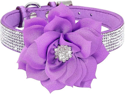 Serijoars Small Dog Collar with Rhinestone Crystal Diamond Colorful Bling Girl Puppy Cat Collars (L, Purple6)