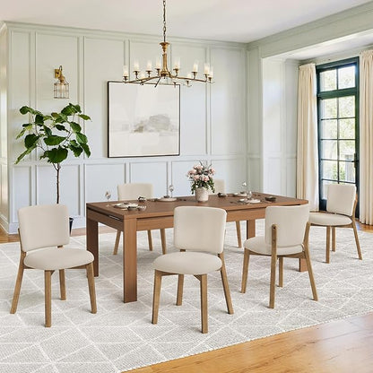 LUE BONA Wooden Dining Chairs Set of 2, Comfortable Wide Back Kitchen Side Chairs, Strong Thick Legs for Modern Farmhouse Dining Room, Linen Upholstered and Natural Wood Legs