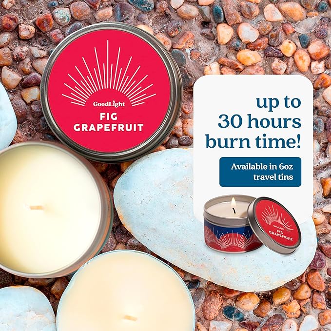GoodLight Paraffin-Free Scented Candle, Tin Candles, Birthday Gifts for Women & Men, 30-Hour Burn Time (Fig Grapefruit, 6 oz)