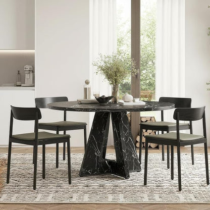 Farini 47" Round Dining Table for 4-6,Modern Kitchen Room Table with Wood Top & Sturdy Metal Base,Large Round Dinner Table for Dining Room,Black