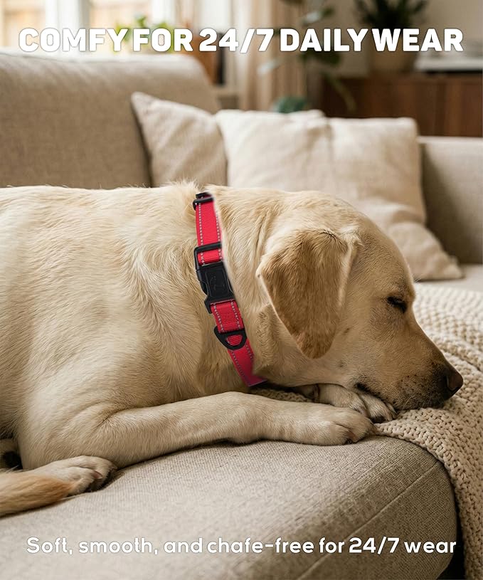 TagME Reflective Nylon Dog Collars, Adjustable Classic Pet Collar with Quick Release Buckle for Large Dogs, Baby Pink, 1.0" Width