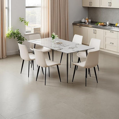 Dining Chairs with Comfortable Backrest and Sturdy Metal Legs, Modern Upholstered PU Leather Kitchen & Office Chairs for Dining Room, Restaurant Or Living Room (White, 4-Set)