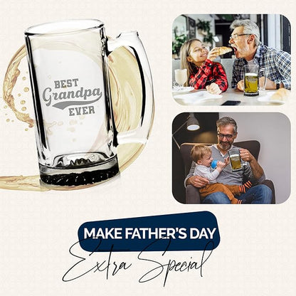 Your Dream Party Shop Best Grandpa Ever Beer Glass - 16oz Beer Mug, Funny Grandpa Gifts for Birthday or Father's Day, Papa Mug for Grandfather, Gifts from Grandkids, Present for Grandfather