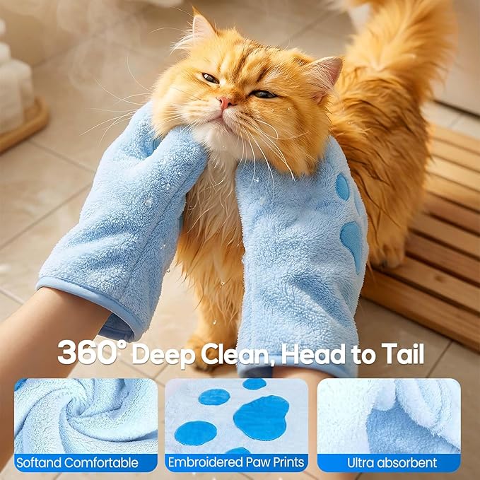 Paw Bathing Towel for Cats Puppy, Machine-Washable Reusable Pet Grooming Towel - Soft, Absorbent Quick-Dry Bath Mitt for Dirt Odor Removal, Daily Care & Travel (Pink)