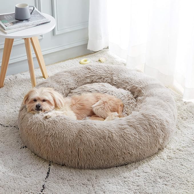 Western Home Calming Donut Small Dog Cat Bed Washable Puppy Bed,24" Brown | Fluffy Faux Fur Round Cuddler,Anti-Anxiety,Anti-Slip Bottom,Pet Beds for Puppy&Small Dogs&Large Cat,Up to 25 LBS