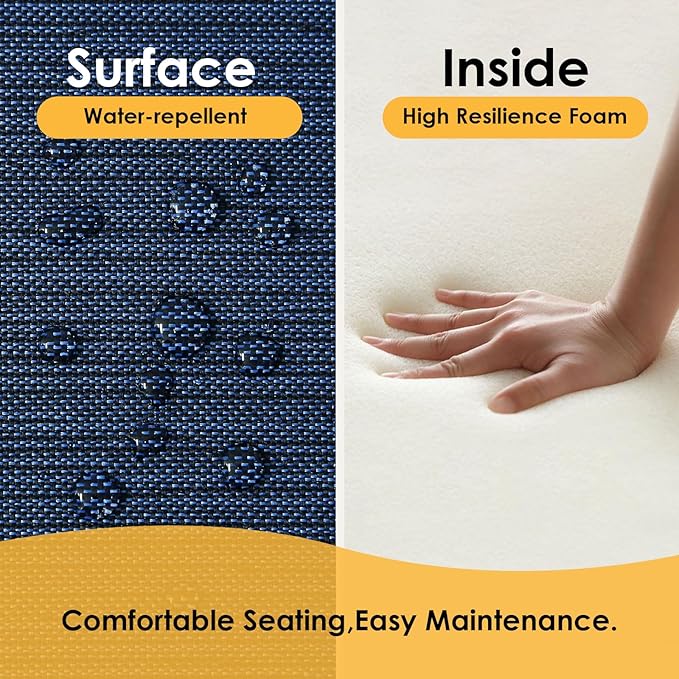 Outdoor Cushions for Patio Furniture Set of 2, 24"x24" Water Repellent Chair Cushions Removable Seat Bottom & Back Cushion Covers for Chair, Sofa, Couch, Navy