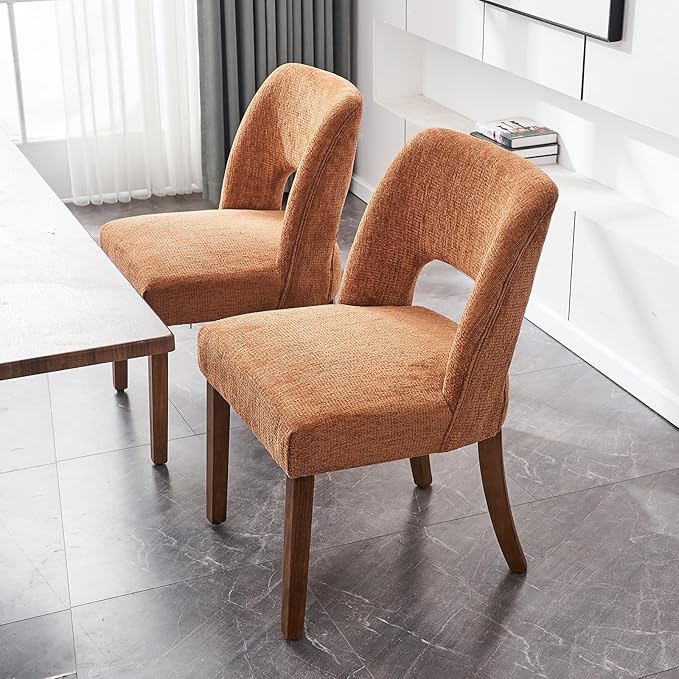 VKNOW Wooden Dining Chairs Set of 4, Modern Fabric Upholstered Dining Room Chair Kitchen Chairs, Farmhouse Dinner Chair for Kitchen Dining Room, Orange