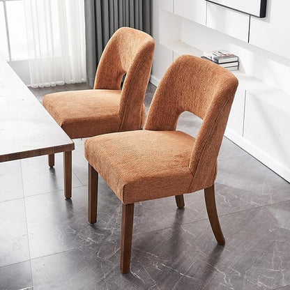 VKNOW Wooden Dining Chairs Set of 4, Modern Fabric Upholstered Dining Room Chair Kitchen Chairs, Farmhouse Dinner Chair for Kitchen Dining Room, Orange