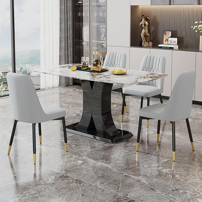 Dining Chairs Set of 2，Modern Dining Chairs, Equipped with PU Leather Backrest Cushions and Black Metal Legs, Suitable for Restaurants, Kitchens, and Dining Room Chairs