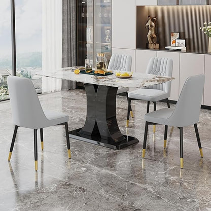 Dining Chairs Set of 4，Modern Dining Chairs, Equipped with PU Leather Backrest Cushions and Black Metal Legs, Suitable for Restaurants, Kitchens, and Bedrooms Dining Room Chairs