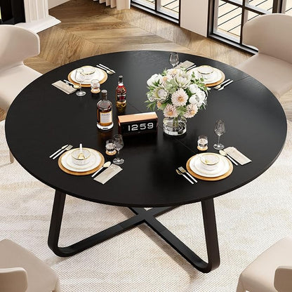 LVB 42 Inch Black Round Dining Table for 4 to 6, Circle Dining Tables, Modern Wood Metal Kitchen Tables, Round Dining Room Table for Home Kitchen Living Room,Black Oak