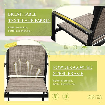Greesum 4 Pieces Outdoor Furniture Set All Weather Patio Conversation Set with Porch Loveseat, Garden Bistro Chairs with Glass Coffee Table for Garden Backyard Poolside Textile Modern, Brown